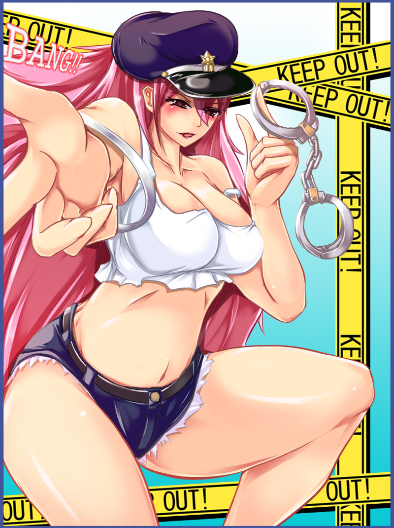 big_breasts breasts capcom cuffs final_fight hand_cuffs handcuffs large_breasts poison poison_(final_fight) short_top shorts