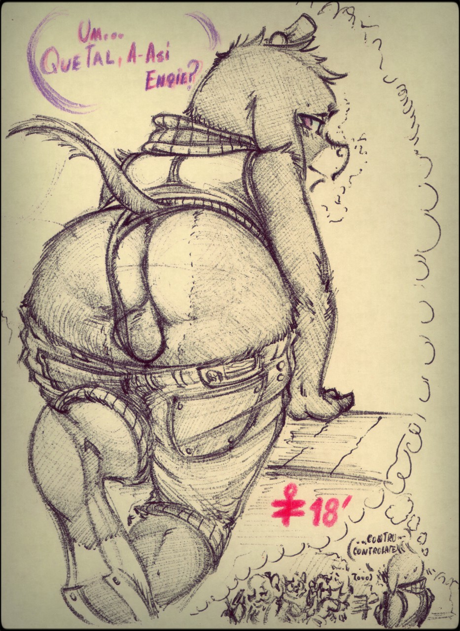 2018 anthro anus assertive balls butt clothed clothing dialogue donkey doubtful_gender equine floppy_ears fur girly hooves mammal purple_eyes rudy_(yourfavoritelemonade) short_tail showing shy solo spanish_text stories_of_the_few text traditional_media_(artwork) translation_request yourfavoritelemonade