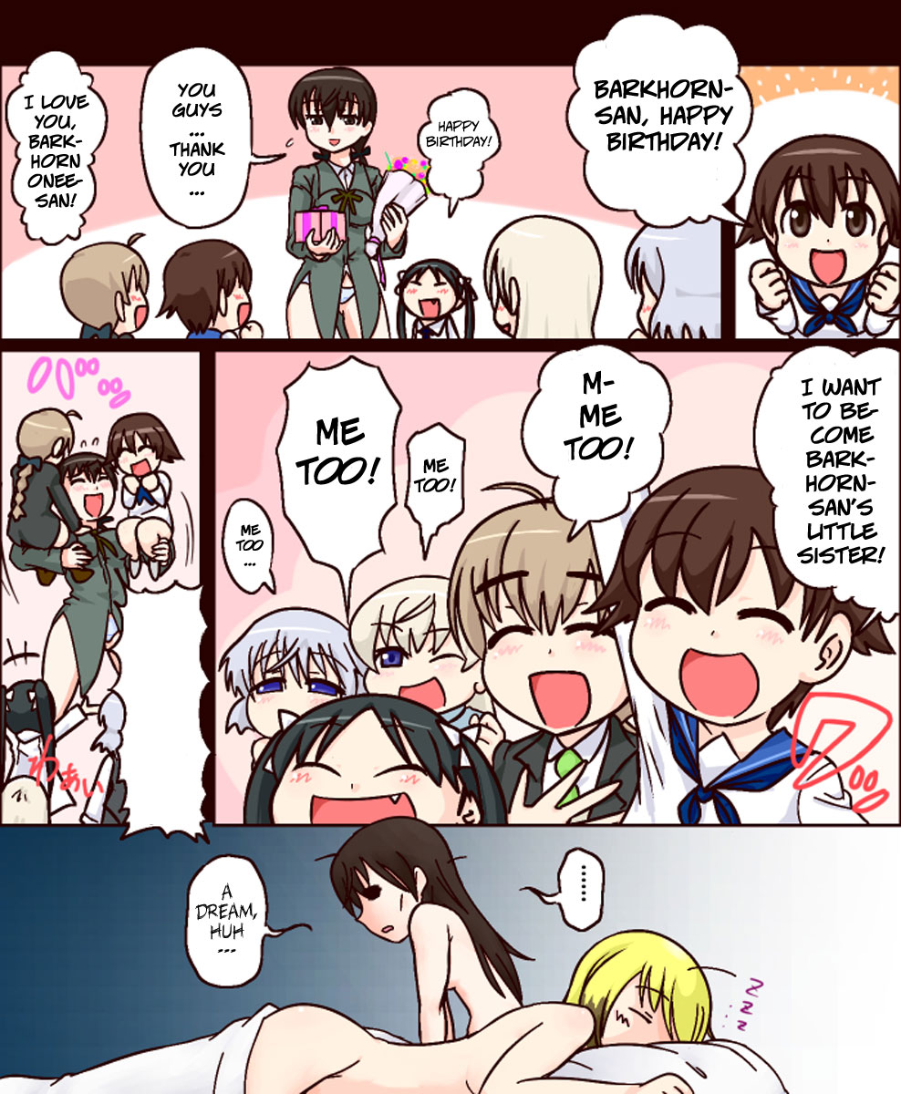 braid child comic eila_ilmatar_juutilainen erica_hartmann fang flower francesca_lucchini gertrud_barkhorn gift hair_ribbon hard_translated highres lynette_bishop matsuya miyafuji_yoshika mound_of_venus nude panties ribbon sanya_v_litvyak sleeping strike_witches translated twintails typeset underwear young younger