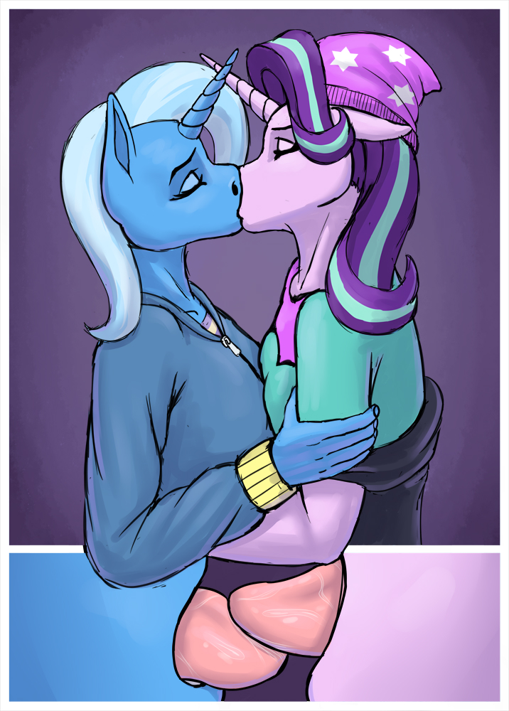 2017 anthro anthrofied beanie blue_body blue_hair close-up clothed clothing colored_sketch digital_media_(artwork) duo equestria_girls equid equine eyes_closed female female/female french_kissing friendship_is_magic hair hasbro hat headgear headwear horn kiss_on_lips kissing mammal multicolored_hair my_little_pony pink_body purple_hair sketch starlight_glimmer_(mlp) tongue tongue_out tongue_play topwear trixie_(mlp) two_tone_hair unicorn unicorn_horn wwredgrave