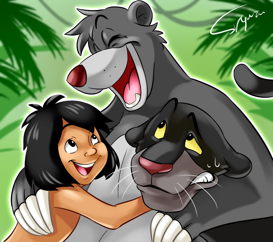 affectionate bagheera_(jungle_book) baloo bear black_body black_eyebrows black_eyes black_fur black_hair bodily_fluids claws clenched_teeth ears_down embrace eyebrows eyes_closed family fangs felid feral fingernails freckles fur grey_body grey_fur group hair happy hug human leaf long_tail looking_at_another looking_up love male mammal medium_hair mowgli nails nude ooofy1202 outside palm_tree pantherine pivoted_ears plant pupils red_nose sharp_claws sharp_fingernails sharp_nails sharp_teeth signature simple_background sloth_bear smile standing sweat sweatdrop tan_body tan_skin teeth the_jungle_book thick_eyebrows tree trio ursine vines whiskers white_pupils yellow_sclera