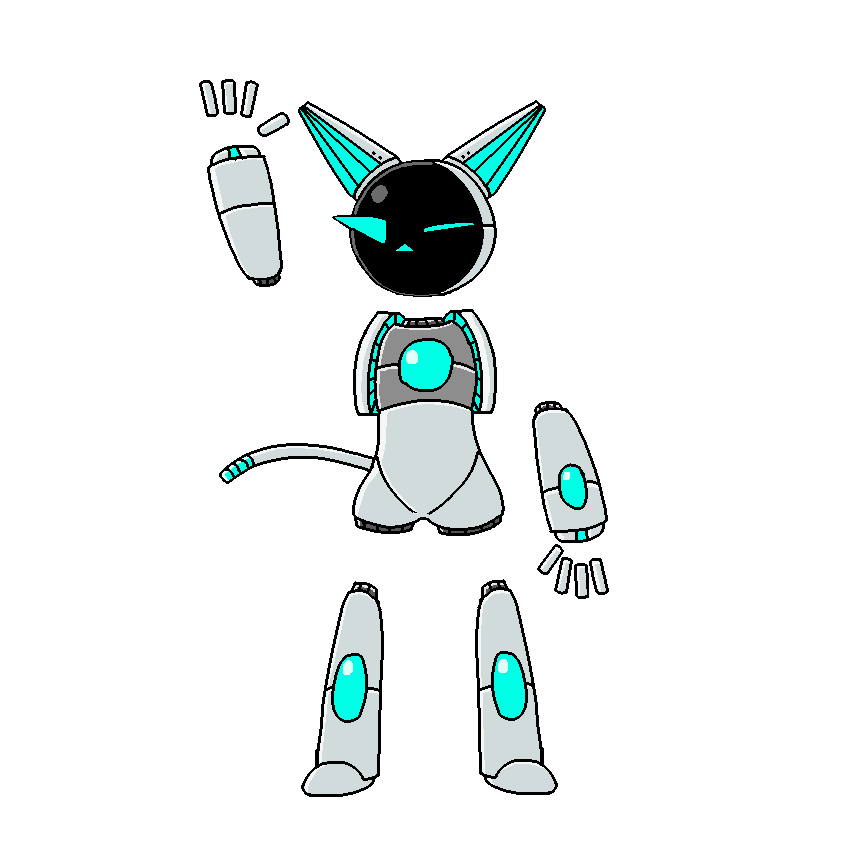 anthro blue_body blue_ears blue_tail bump_attack chaotic_(chaotic_63) felid feline grey_body grey_ears machine mammal multicolored_body robot solo visor white_body white_tail