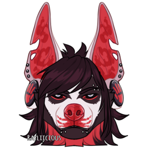 1:1 alpha_channel anthro artist_name black_body black_fur black_sclera canid dark_hair ear_piercing ear_stud eyebrow_piercing facial_piercing front_view fur gauged_ear grey_eyes headshot_portrait lip_piercing lip_stud looking_at_viewer low_res male mammal mouth_closed narrowed_eyes piercing portrait rayliicious red_body red_fur red_inner_ear red_nose simple_background solo stud_piercing transparent_background white_body white_fur