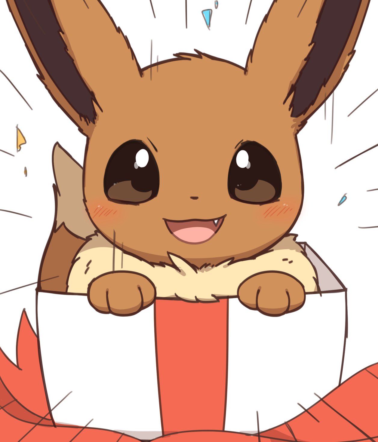 2020 3_toes ambiguous_gender blush box brown_body brown_eyes brown_fur canid container cute_fangs digital_media_(artwork) eevee feet feral fluffy fur generation_1_pokemon gift happy hi_res in_box in_container inukami_hikari kemono mammal nintendo open_mouth open_smile paws pokemon pokemon_(species) ribbons smile smiling_at_viewer solo tan_body tan_fur toes tongue