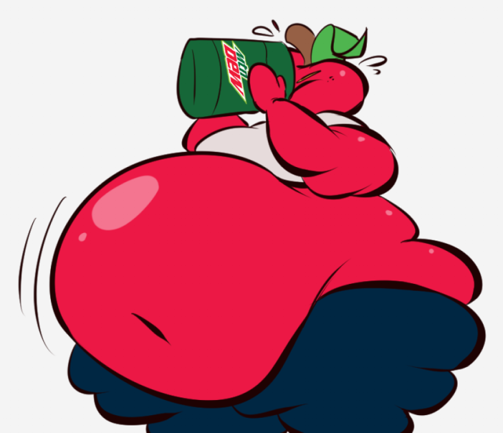anthro apple bapple belly clothed clothing food fruit male mountain_dew neetbean overweight overweight_anthro overweight_male plant simple_background solo