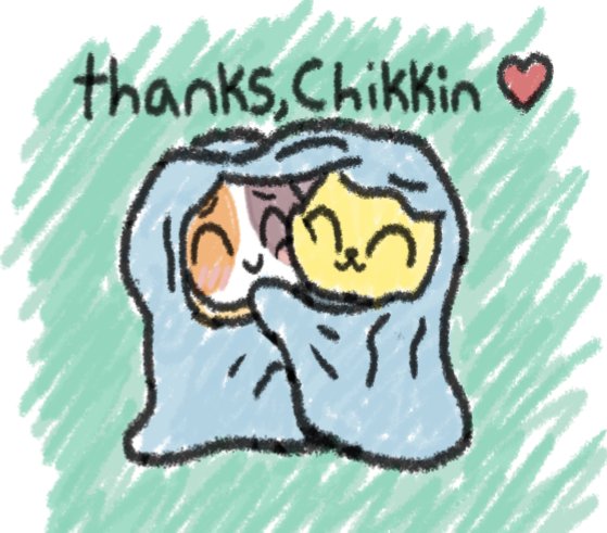 &lt;3 anthro bedding blanket blanket_grab blush canid canine cheezborger_(chikn_nuggit) chikn_nuggit chikn_nuggit_(chikn_nuggit) closed_smile cuddling domestic_cat duo embrace eyes_closed facial_markings felid feline felis female fur happy head_markings hug male male/female mammal markings mouth_closed simple_background smile text