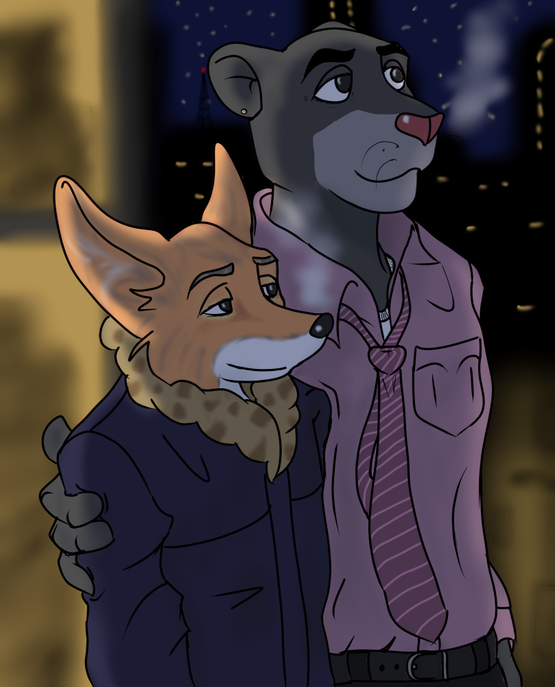 alternate_universe anthro bagheera_(jungle_book) belt belt_buckle black_body black_eyebrows black_eyes black_fur black_nose bottomwear canid canine canis clothed clothing coat date disney dress_shirt duo ear_piercing ear_ring eyebrows felid freckles fully_clothed fur golden_jackal hand_on_arm happy holding_arm interspecies jackal jacket jewelry leenden long_ears male male/male mammal multicolored_body multicolored_fur narrowed_eyes necktie night orange_body orange_fur outside pantherine pants piercing pink_nose pockets pupils ring_piercing romantic romantic_ambiance romantic_couple shirt size_difference sky smile standing tabaqui talespin the_jungle_book thick_eyebrows topwear touching_arm walking whiskers white_body white_fur white_pupils