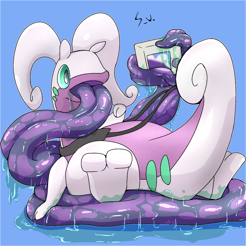 1:1 camera feral generation_6_pokemon goodra hyper hyper_tongue long_tongue lying_on_tongue messy nintendo pokemon pokemon_(species) sevi_blaze solo tongue tongue_out