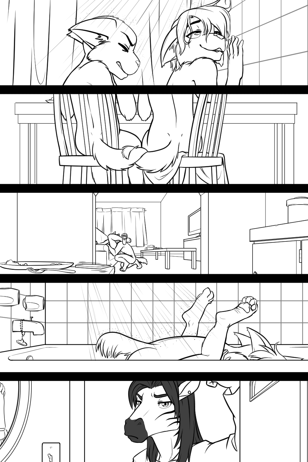2022 anthro bathtub black-kitten brother brother_and_sister clothing comic cunnilingus digital_media_(artwork) duo entwined_tails equid equine felid feline female fur hair hi_res hindpaw incest_(lore) jayden_(black-kitten) looking_pleasured lynx male male/female mammal monochrome nude oral paws sebastien_(black-kitten) serah_(black-kitten) sex shower shower_sex sibling sister tail tail_coil teenager twins vaginal water wet young zebra