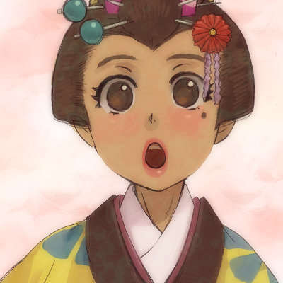 brown_hair female japanese_clothes kayo kimono lowres mononoke open_mouth surprise surprised