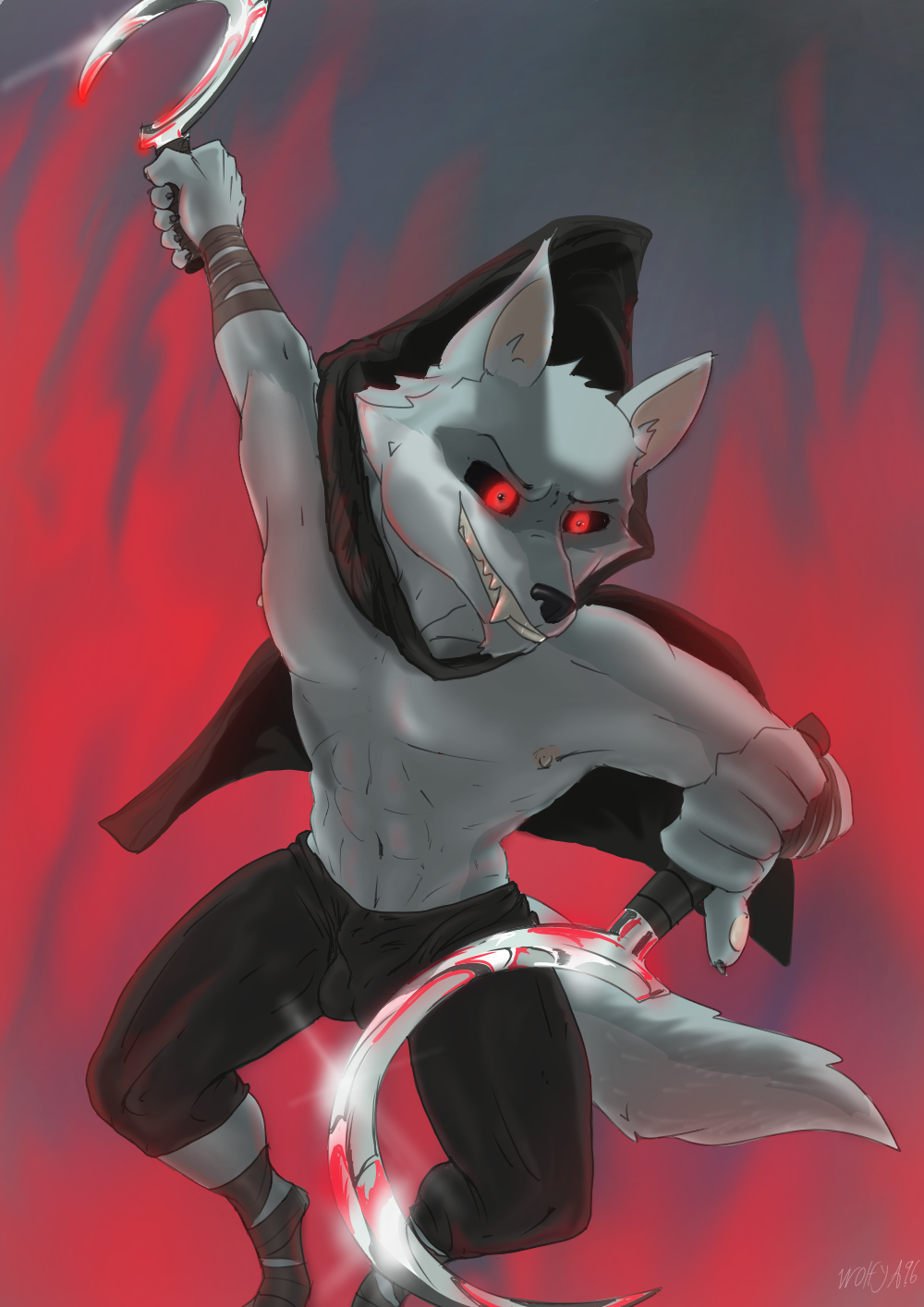 anthro balls_outline bulge canid canine canis clothed clothing death detailed_bulge genital_outline hi_res male mammal melee_weapon puss_in_boots_(film) sheath_outline simple_background smile solo weapon wolf wolfyalex96