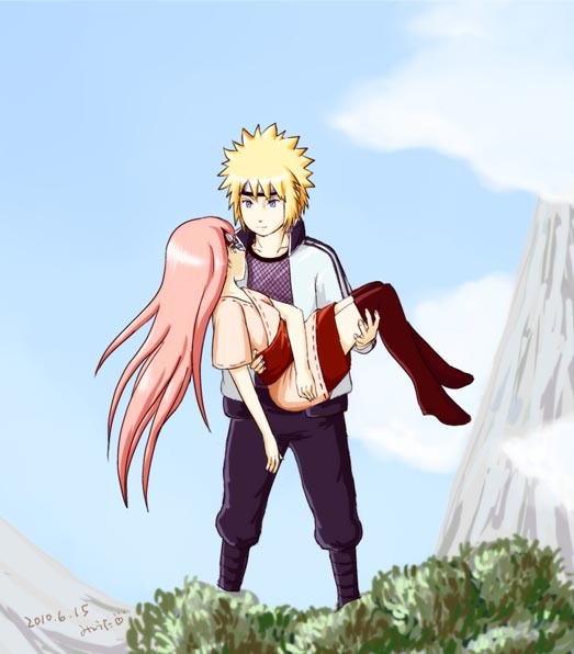 blonde blue blue_eyes blueeyes breasts couple eyes hair i mewta mojo mountain namikaze_minato naruto naruto_shippuuden pink say tits uzumaki_kushina