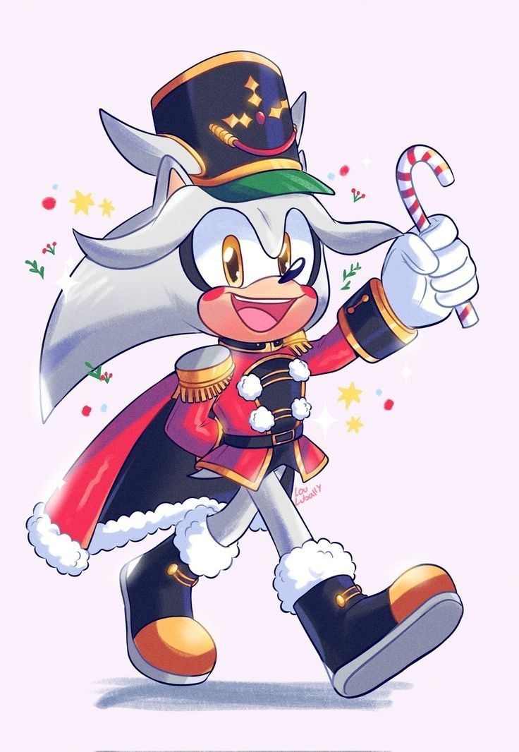 1boy black_headwear boots candy candy_cane cape christmas coat food fur-trimmed_boots fur-trimmed_cape fur-trimmed_coat fur_trim gloves holding holding_candy holding_candy_cane holding_food image_sample lou_lubally md5_mismatch resolution_mismatch sack silver_the_hedgehog smiley_face sonic_(series) source_larger twitter_sample white_gloves white_hair