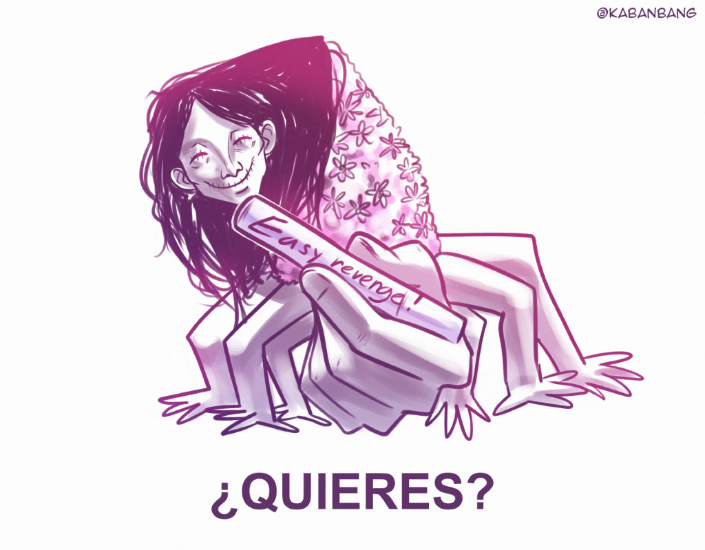 1other bang_dacy black_hair chainsaw_man cigarette english_text extra_arms facing_viewer ghost_devil_(chainsaw_man) holding holding_cigarette long_hair meme monochrome purple_theme quieres?_(meme) simple_background solo spanish_text stitched_eye stitched_face stitched_mouth stitches translated twitter_username typo white_background
