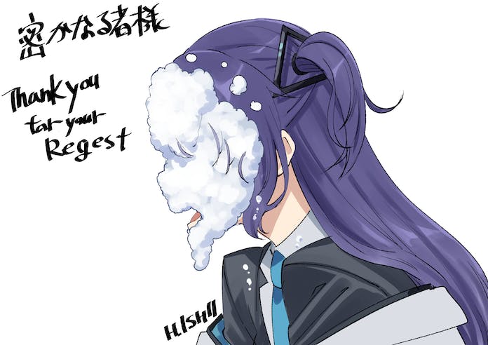 1girl black_jacket blue_archive blue_necktie commission covered_face cream cream_on_face food food_on_face in_the_face ishii_hisao jacket long_hair necktie open_mouth pie_in_face purple_hair shirt simple_background skeb_commission solo two_side_up white_background white_shirt yuuka_(blue_archive)