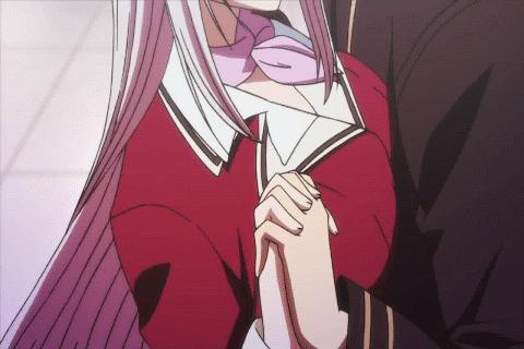 1girl animated animated_gif breast_press breasts charlotte_hazellink huge_breasts lowres necktie pink_hair princess_lover