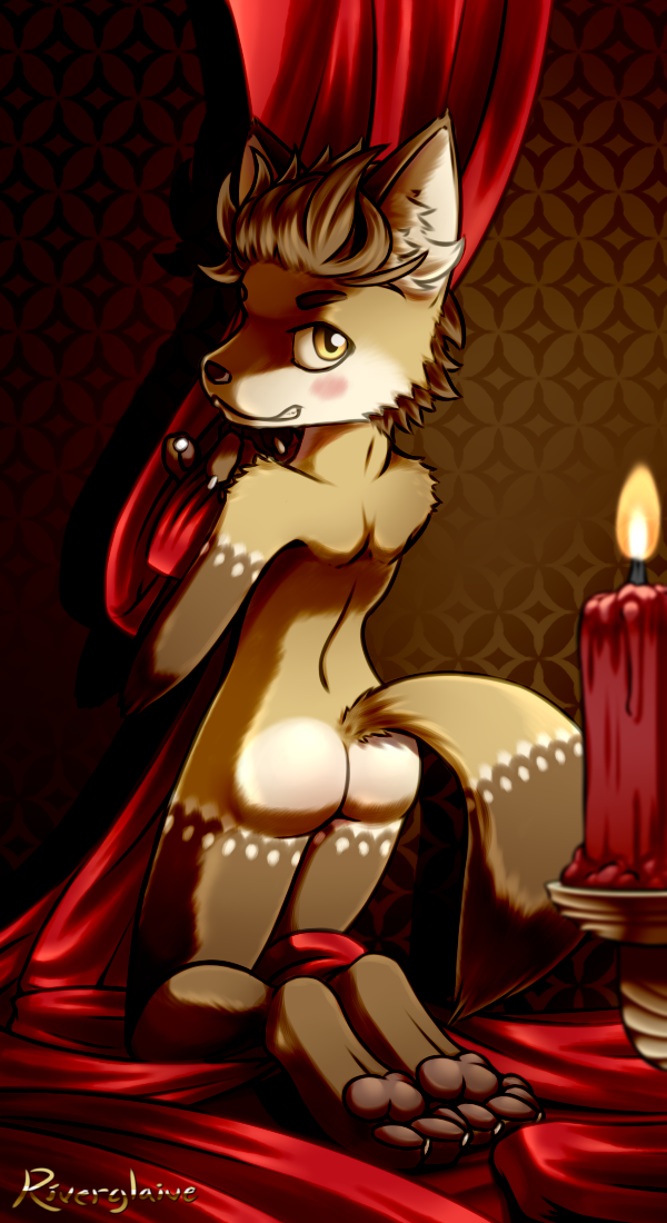 anthro butt candle canid canine fox kingsley_(riverglaive) male mammal riverglaive solo young