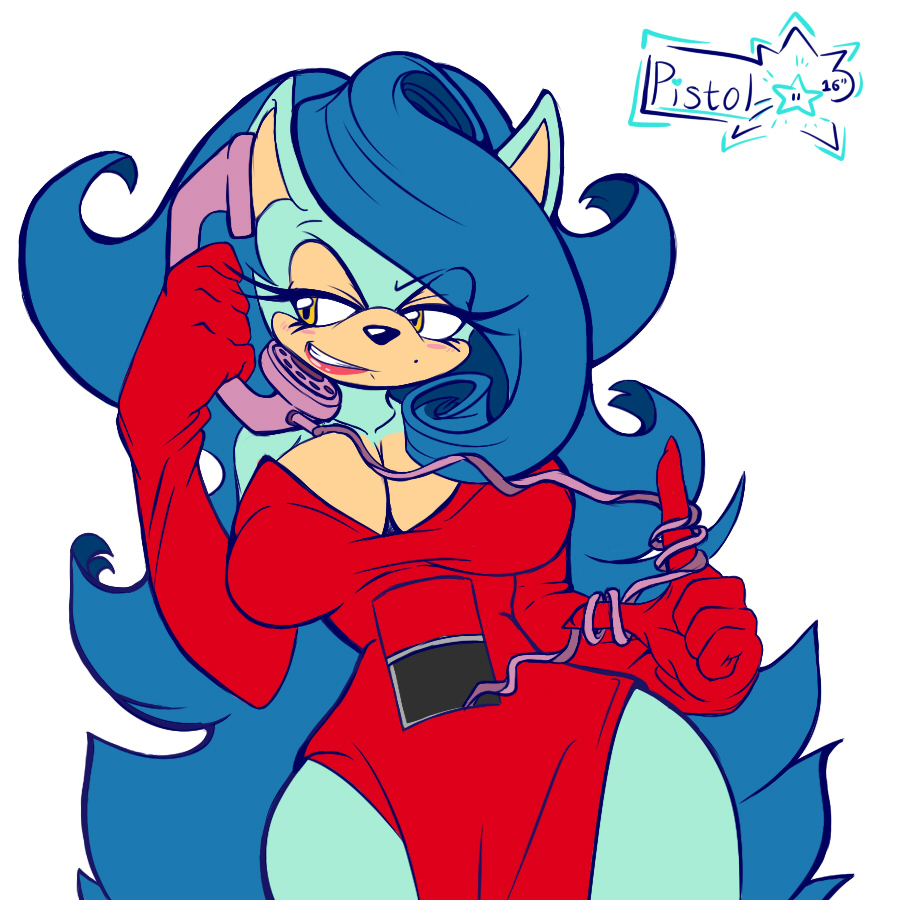 2016 android anthro big_breasts biped black_nose blue_ears blue_fur blue_hair breasts breezie_the_hedgehog cleavage clothed clothing dress eulipotyphlan eyelashes female fur hair hedgehog long_hair machine mammal multicolored_fur pistolstar robot simple_background smile smirk solo sonic_(series) tan_fur two_tone_fur white_background
