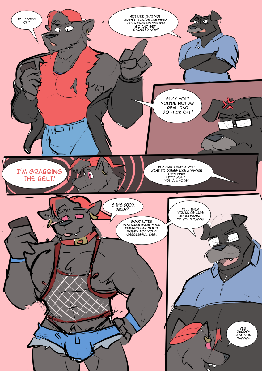 2022 age_difference anthro armpit_hair biceps blep body_hair bottomwear bulge canid canine canis cellphone clothed clothing collar comic cross-popping_vein cutoffs daddy_kink daisy_dukes denim denim_clothing digital_media_(artwork) domestic_dog duo ear_piercing ear_ring english_text facial_hair fishnet fishnet_clothing fishnet_topwear fully_clothed hat headgear headwear hi_res hickeybickeyboo hotpants hypnosis hypnovember i_love_you jacket male male/male mammal mind_control muscular muscular_anthro muscular_male mustache nipples older_anthro older_male pants pecs phone piercing profanity ring_piercing shirt shorts skimpy slutshaming smartphone stepfather stepson talking_to_another talking_to_partner text thong thong_straps tongue tongue_out topwear trigger_word underwear younger_anthro younger_male