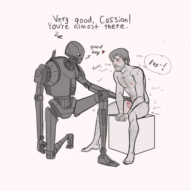 barefoot blush cassian_andor duo erection feet female genitals human human_on_robot k-2so machine male male/female mammal nude penis robot rogue_one star_wars