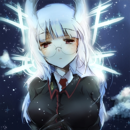 animal_ears glasses heidimarie_w_schnaufer hirschgeweih_antennas lowres red_eyes solo strike_witches toya_(ecospica) white_hair world_witches_series
