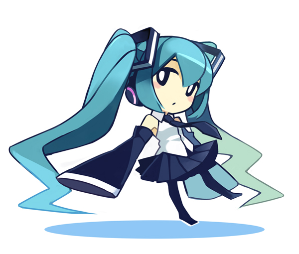 aqua_hair bad_id bad_pixiv_id chibi detached_sleeves face hatsune_miku long_hair minoa_(lastswallow) necktie sleeves_past_wrists solo twintails very_long_hair vocaloid