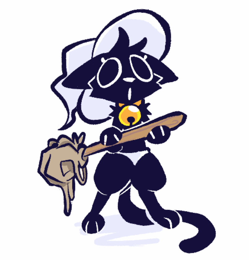 anthro bell bell_collar black_body black_fur black_tail broom cleaning_tool clothing collar dogguyd domestic_cat felid feline felis fur hat headgear headwear holding_broom holding_cleaning_tool holding_object mammal paws solo tail underwear white_clothing