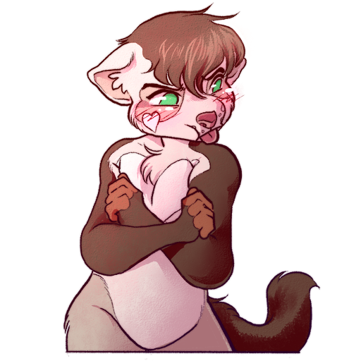 anthro brown_hair chestnut_arts crossed_arms domestic_ferret girly green_eyes hair kylie_(kyliebobile) male mammal mustelid musteline pouting solo sticker tongue tongue_out true_musteline weasel wide_hips