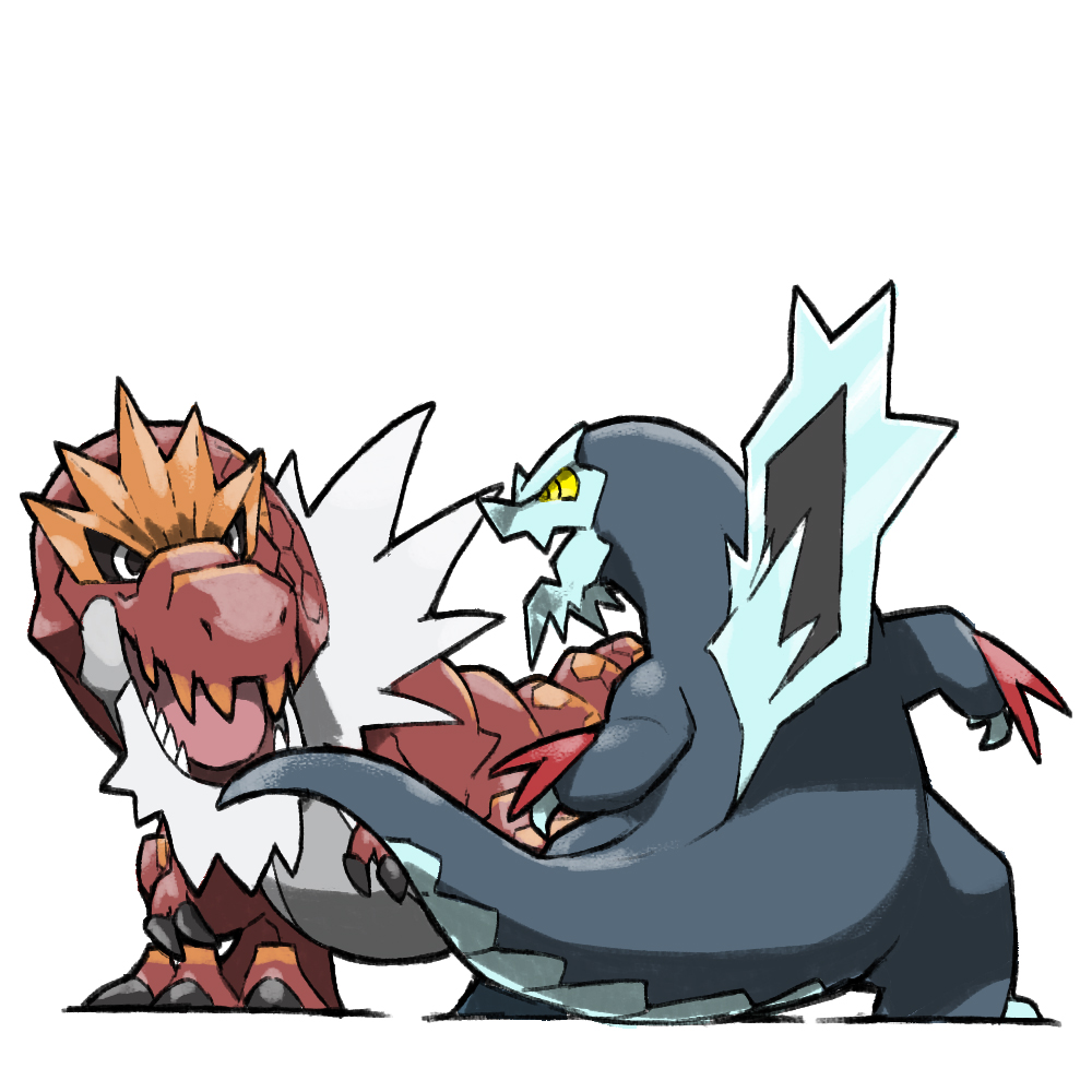 baxcalibur blacknirrow blue_skin claws colored_skin dragon fangs long_tail no_humans pokemon pokemon_(creature) red_skin scales skin_fangs tail tyrannosaurus_rex tyrantrum white_eyes yellow_eyes