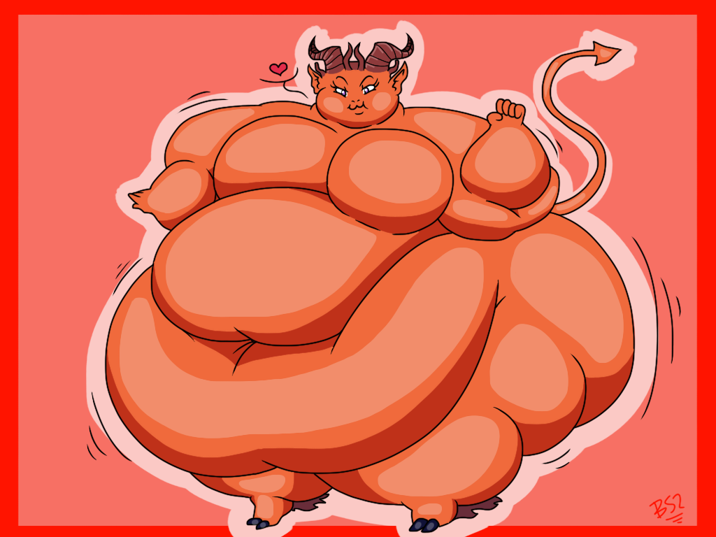 &lt;3 2018 2_toes 4:3 5_fingers batspid2 belly big_belly big_breasts big_butt biped black_eyebrows black_eyelashes breasts brown_body brown_fur brown_horn butt cel_shading demon digital_drawing_(artwork) digital_media_(artwork) double_chin eyebrows featureless_breasts feet female fingers flabby_arms front_view full-length_portrait fur glistening glistening_eyes hooves horn huge_butt huge_thighs humanoid humanoid_pointy_ears hyper hyper_belly hyper_butt hyper_hips hyper_thighs leg_tuft looking_at_viewer morbidly_obese morbidly_obese_female morbidly_obese_humanoid motion_lines narrowed_eyes navel obese obese_female obese_humanoid overweight overweight_female overweight_humanoid portrait purple_eyes red_background red_body red_skin shaded signature simple_background smile solo spade_tail standing tail thick_thighs three-quarter_view toes tuft