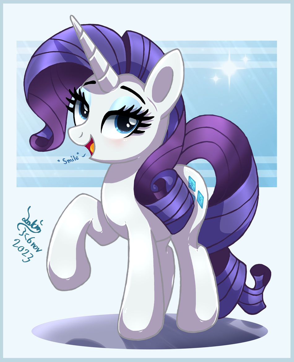 blush cutie_mark equid equine eyeshadow female feral friendship_is_magic hasbro horn joakaha looking_at_viewer makeup mammal my_little_pony open_mouth open_smile rarity_(mlp) smile solo unicorn