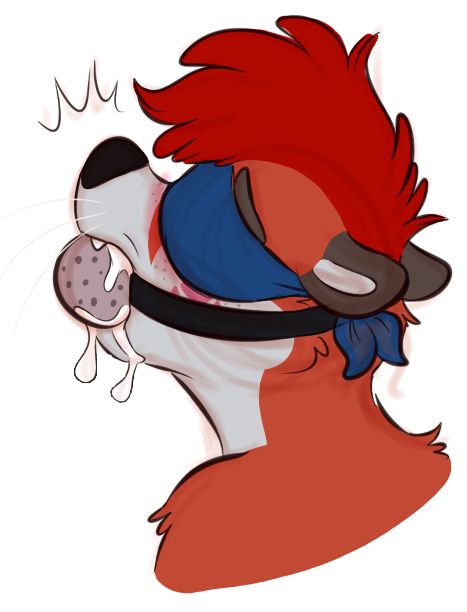 anthro ball_gag blindfold bodily_fluids bust_portrait cum cum_dripping_down_chin cum_in_mouth cum_inside gag genital_fluids hair male mammal mustelid orlandofox otter portrait red_hair solo timmy_the_otter