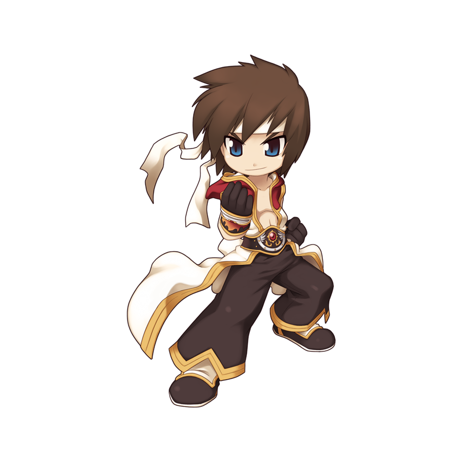 1boy black_footwear black_gloves black_pants blue_eyes brown_hair champion_(ragnarok_online) championship_belt chibi clenched_hand closed_mouth coat fighting_stance full_body gloves headband hood hood_down hooded_coat looking_at_viewer male_focus medium_bangs multicolored_coat official_art open_clothes open_coat pants ragnarok_online red_coat shoes short_hair simple_background sleeveless sleeveless_coat smile solo standing tachi-e toned toned_male transparent_background two-tone_coat v-shaped_eyebrows white_coat white_gloves white_headband yuichirou