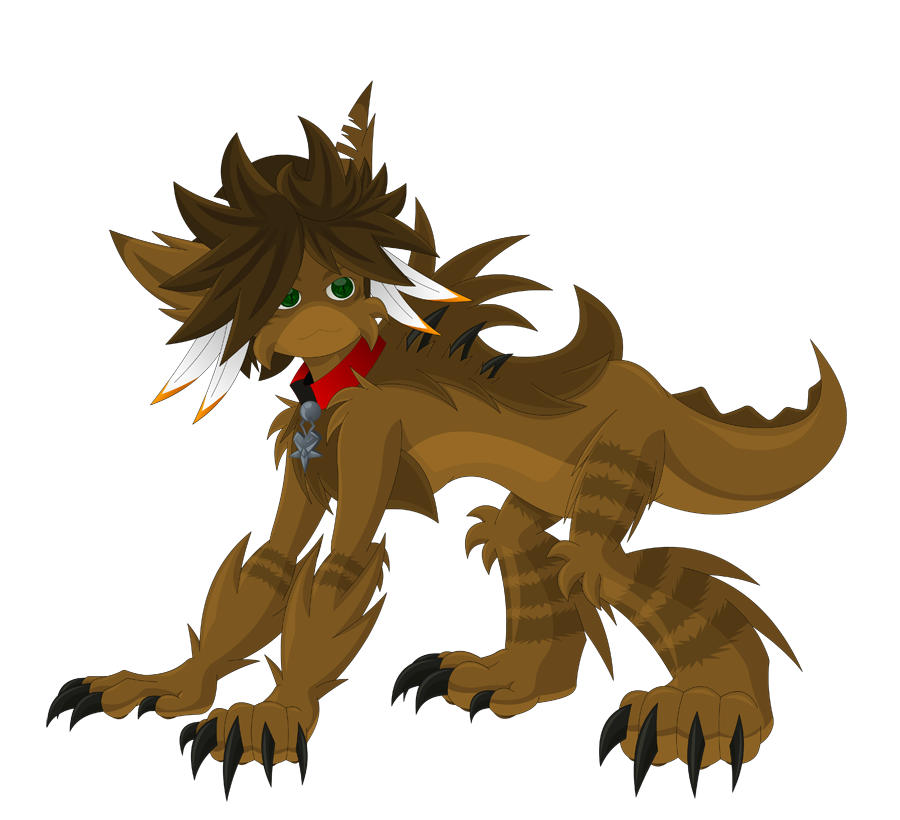 anthro brown_body brown_fur brown_hair claws collar cute_expression cute_eyes deishun fan_character feather_earring feathers fur green_eyes hair kingdom_hearts male monster solo spines square_enix tail zarjhan_mary