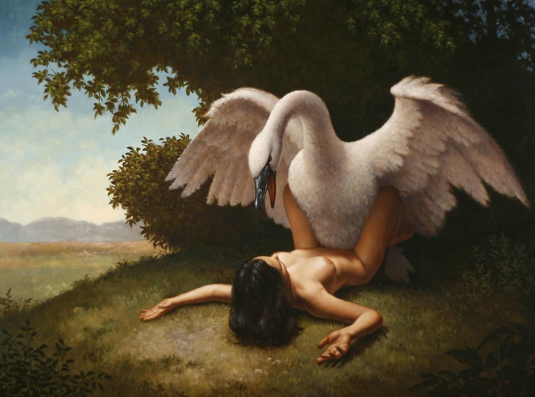 anatid anseriform anserinae avian beak bestiality bird black_hair duo european_mythology female female_on_feral feral greek_mythology hair human human_on_feral interspecies leda leda_and_the_swan lying mammal mythology nude on_back swan unknown_artist zeus