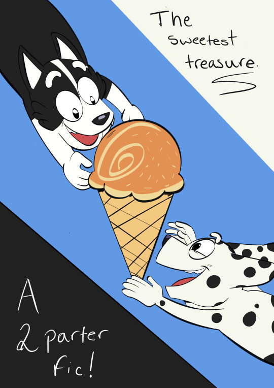 anthro beargarbage border_collie canid canine canis chloe_(bluey) collie dalmatian dessert domestic_dog duo fanfic_art female food herding_dog ice_cream mackenzie_(bluey) male mammal markings pastoral_dog pattern_background sheepdog simple_background smile spots spotted_markings young