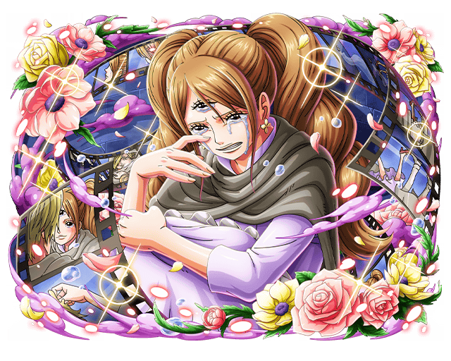 1girl brown_hair charlotte_pudding crying crying_with_eyes_open earrings film_strip flower flower_earrings jewelry long_hair official_art one_piece one_piece_treasure_cruise solo tears third_eye twintails