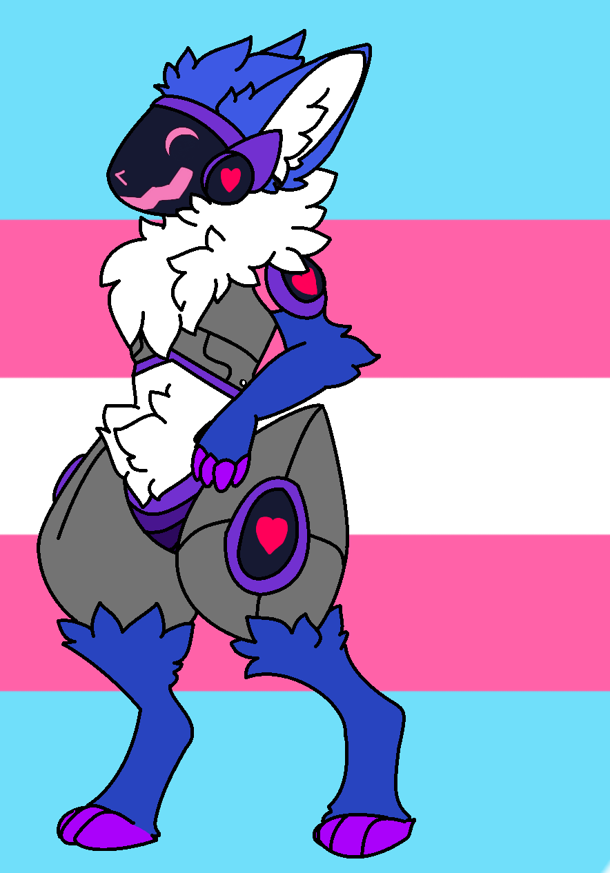 &lt;3 anthro blue_body claws female hi_res inner_ear_fluff lgbt_pride machine pride_colors protogen purple_claws purple_feet simple_background solo symbol that.floof_callie trans_(lore) trans_woman_(lore) transgender_pride_colors tuft white_body white_inner_ear_fluff