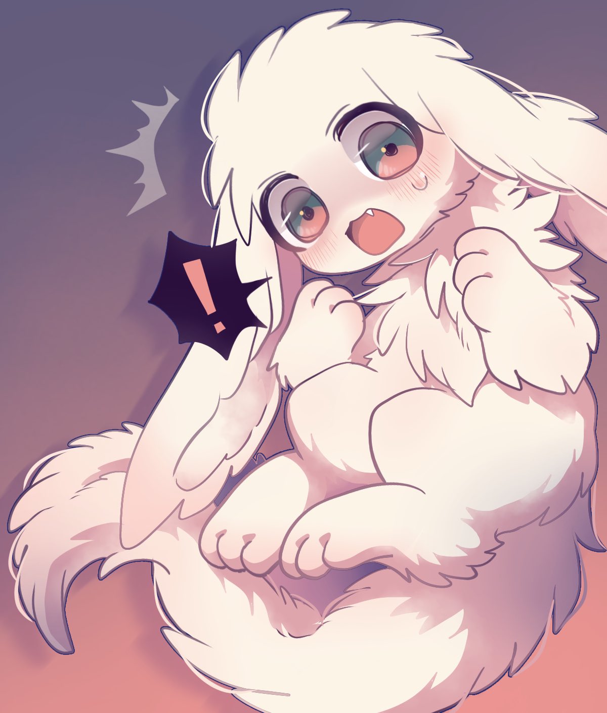 2022 3_fingers 3_toes ambiguous_gender anthro arm_tuft attention_emanata big_ears biped blush bodily_fluids chibi colored cute_fangs digital_media_(artwork) elbow_tuft emanata exclamation_point feet fingers floppy_ears fluffy fluffy_chest fluffy_ears fluffy_tail front_view full-length_portrait fur head_tuft hi_res inochi_(mekkaryu) kemono lagomorph leg_tuft long_ears long_tail looking_at_viewer mammal mekkyaru midair monotone_body monotone_ears monotone_fur monotone_tail nude open_mouth paws pink_body pink_ears pink_eyes pink_fur pink_inner_ear pink_tail portrait pupils purple_pupils ruff semi-anthro shaded simple_background solo surprise sweat sweatdrop tail three-quarter_view toes tongue tuft