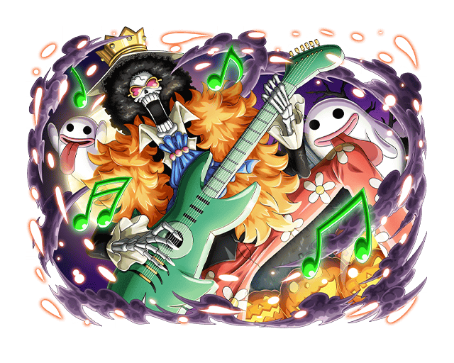 1boy afro black_hair brook_(one_piece) ghost guitar instrument male_focus musical_note official_art one_piece one_piece_treasure_cruise skeleton sunglasses undead