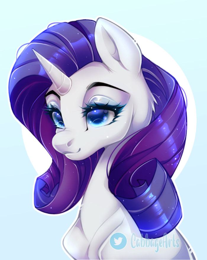 2022 artist_name blue_eyes bust_portrait cabbage-arts digital_media_(artwork) equid equine eyelashes eyeshadow female feral friendship_is_magic fur hair hasbro horn makeup male mammal my_little_pony portrait purple_hair rarity_(mlp) simple_background smile solo unicorn white_body white_fur