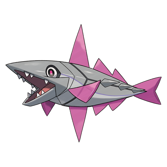 1:1 2022 alpha_channel ambiguous_gender black_eyes digital_drawing_(artwork) digital_media_(artwork) feral fin generation_9_pokemon grey_body ken_sugimori nintendo official_art pink_body pink_eyes pokemon pokemon_(species) purple_body sharp_teeth solo spiked_body teeth tongue tongue_out veluza