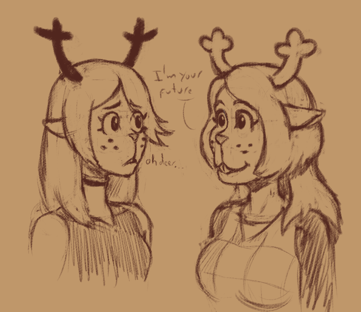 alternate_form anthro antlers breasts buckteeth capreoline choker deer deltarune dialogue doe_with_antlers dual_persona duo eye_contact eye_through_hair female freckles hair hair_over_eye horn humor jewelry long_hair looking_at_another mammal medium_breasts necklace noelle_holiday one_eye_obstructed pun reindeer sketch small_breasts smile teeth translucent translucent_hair undertale_(series) unknown_artist version_comparison worried young