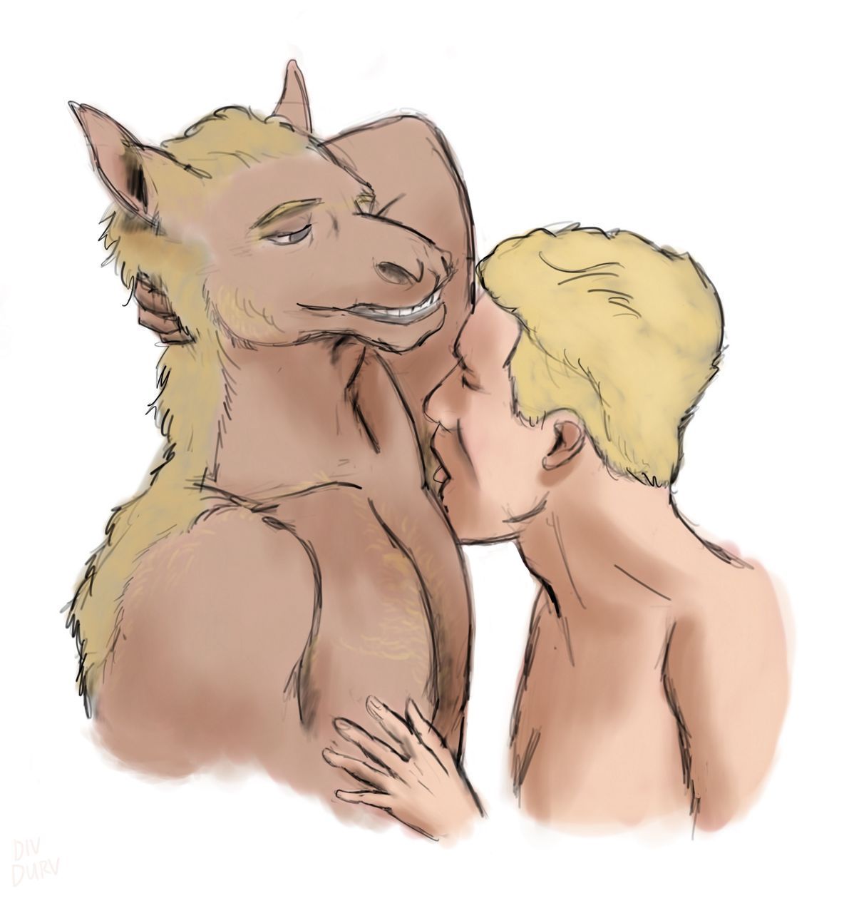 2019 animal_humanoid anthro armpit_fetish armpit_lick armpit_play blonde_hair body_hair brown_body brown_fur chest_hair clothed clothing digital_drawing_(artwork) digital_media_(artwork) divdurvart duo equid equine eyes_closed foreplay fur hair hand_on_chest hand_on_head hi_res horse human humanoid interspecies intimate licking looking_at_another male male/male mammal mammal_humanoid mane raised_arm shirtless simple_background smile smooth_skin submissive submissive_human tongue tongue_out topless