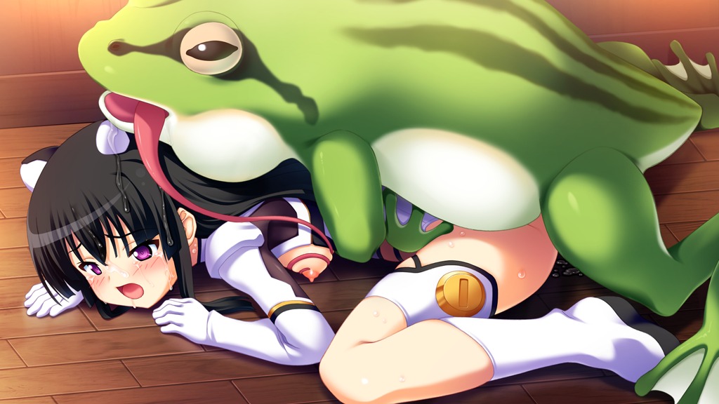 ayanokouji_aoi bent_over bestiality black_hair blush breasts clothed_sex female frog frontwing game_cg girl jibril_althea makai_tenshi_djibril makai_tenshi_djibril_4 makai_tenshi_jibril makai_tenshi_jibril_4 open_mouth purple_eyes sex vaginal