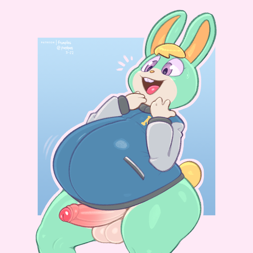 animal_crossing anthro belly big_belly frumples genitals male nintendo pantsless penis sasha_(animal_crossing) solo surprise thick_thighs