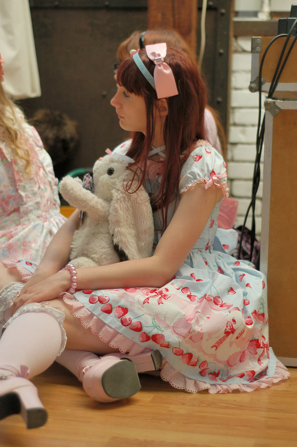 1girl cosplay costume dolores_haze_(nabokov's_lolita) dress highres lolita_fashion photo rabbit solo stuffed_animal stuffed_toy tagme underwear