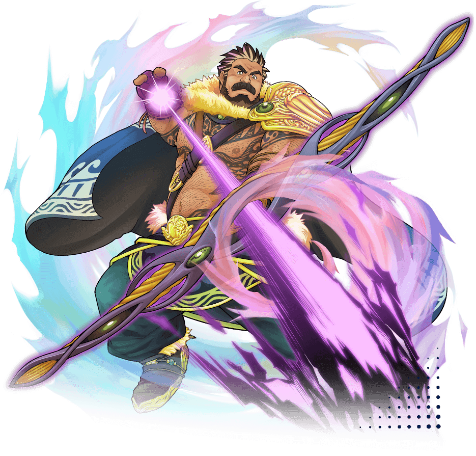 1boy arke_(crave_saga) arm_hair arrow_(projectile) bara beard blue_capelet bow_(weapon) capelet chest_hair chest_tattoo crave_saga dark-skinned_male dark_skin facial_hair firing_at_viewer fujimoto_gou full_body holding holding_bow_(weapon) holding_weapon large_pectorals long_sideburns looking_at_viewer male_focus mature_male multicolored_hair muscular muscular_male mustache navel nipples no_shirt official_art old old_man pectorals plump short_hair sideburns solo spiked_hair tattoo two-tone_hair weapon wrinkled_skin