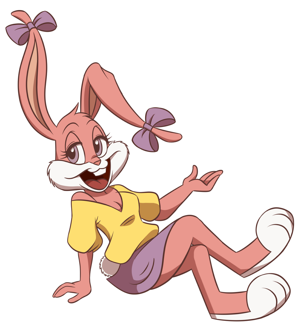 2019 4_fingers aged_up angelicmissmarie anthro babs_bunny barefoot bottomwear bow_accessory breasts cleavage clothed clothing crossed_legs digital_drawing_(artwork) digital_media_(artwork) feet female fingers full-length_portrait fur head_tuft lagomorph leporid lidded_eyes long_ears mammal open_mouth pink_body pink_fur portrait purple_bottomwear purple_clothing purple_skirt rabbit shirt skirt solo tiny_toon_adventures topwear tuft warner_brothers white_body white_fur yellow_clothing yellow_shirt yellow_topwear