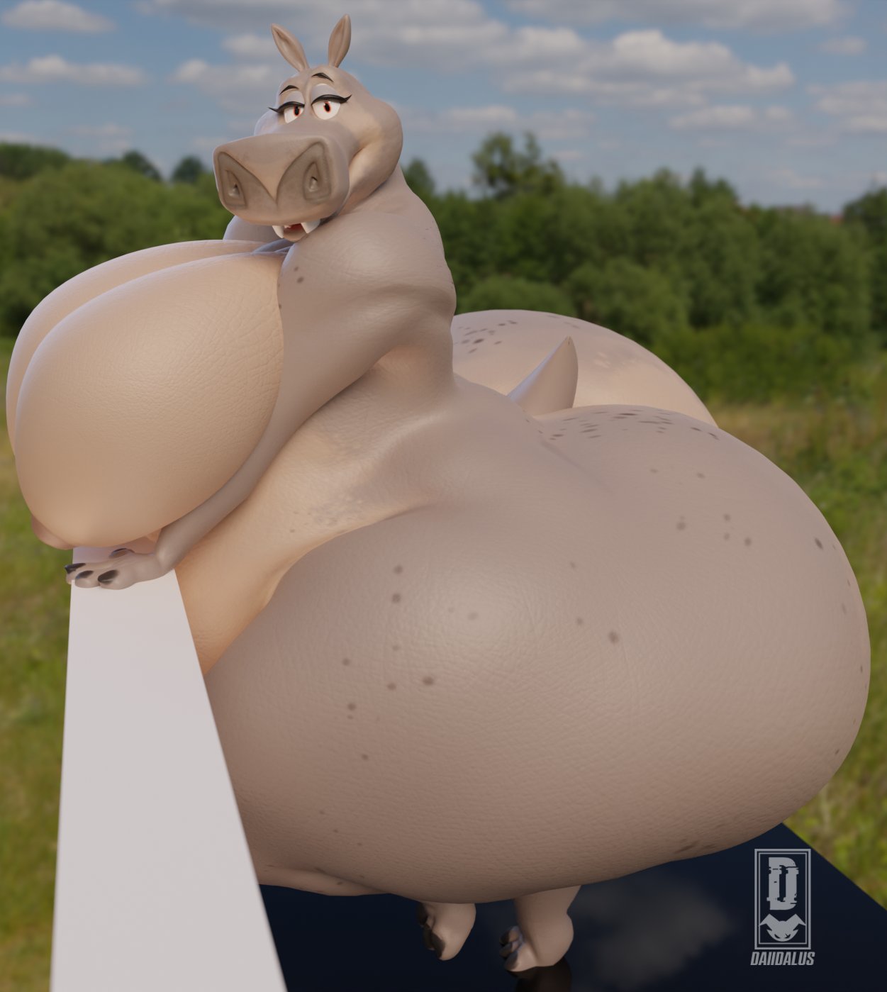 anthro areola big_breasts big_butt black_pupils breasts butt common_hippopotamus daiidalus dreamworks female gloria_the_hippopotamus half-closed_eyes hi_res hippopotamid huge_breasts huge_butt huge_thighs hyper hyper_butt hyper_hips hyper_thighs looking_at_viewer madagascar_(series) mammal multicolored_body narrowed_eyes nipples nude orange_eyes overweight overweight_anthro overweight_female pupils solo tan_areola tan_nipples thick_thighs two_tone_body wide_hips